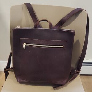 Portland Leather Dark Brown Leather Backpack with Silver Zip